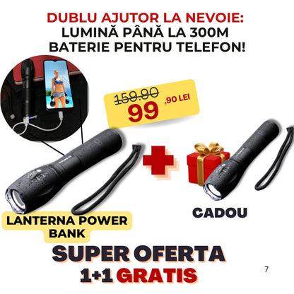 Lanterna Power Bank LED,  Incarcare USB, Raza 300m