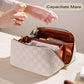 Geanta de Calatorie, Pentru Cosmetice, Portabila, Impermeabila, din Piele Ecologica, Compartimente Multiple, cu Fermoar, 22 x 13 x 12.5 cm, In Carouri, Crem
